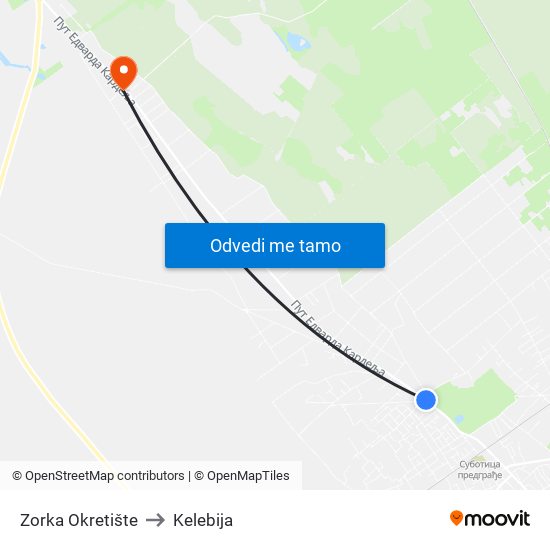 Zorka Okretište to Kelebija map