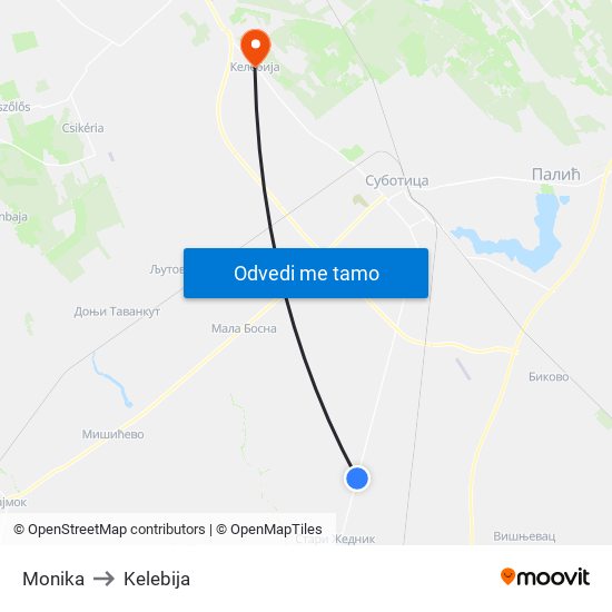 Monika to Kelebija map