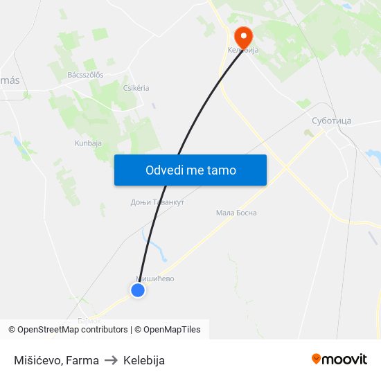 Mišićevo, Farma to Kelebija map