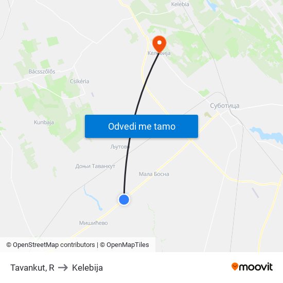 Tavankut, R to Kelebija map