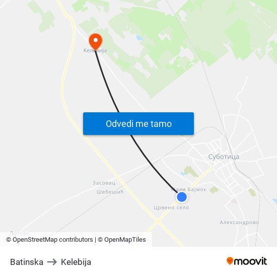 Batinska to Kelebija map