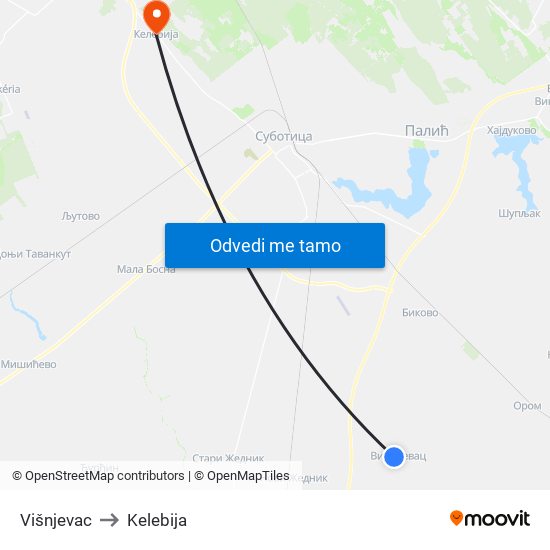 Višnjevac to Kelebija map