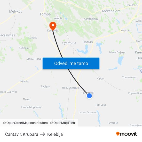 Čantavir, Krupara to Kelebija map