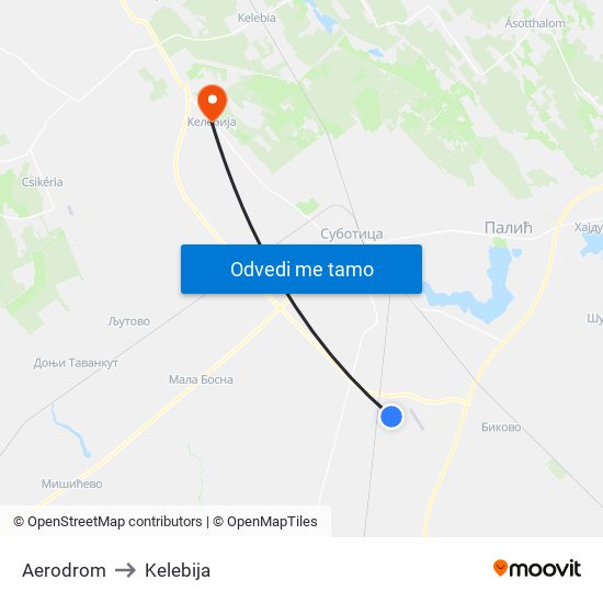 Aerodrom to Kelebija map