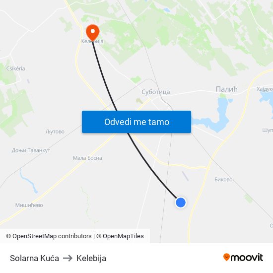 Solarna Kuća to Kelebija map