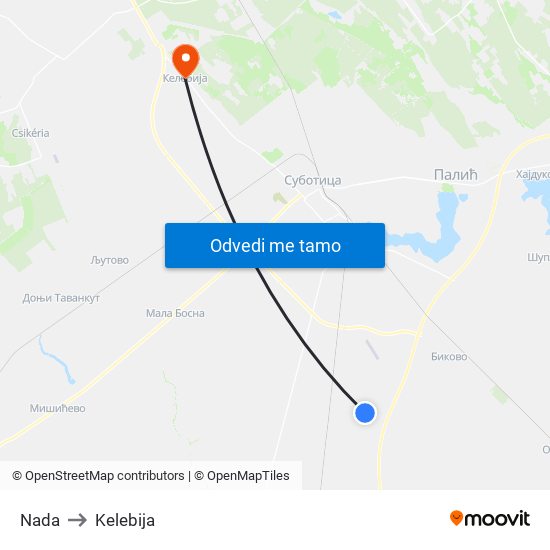 Nada to Kelebija map