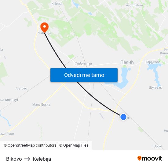 Bikovo to Kelebija map