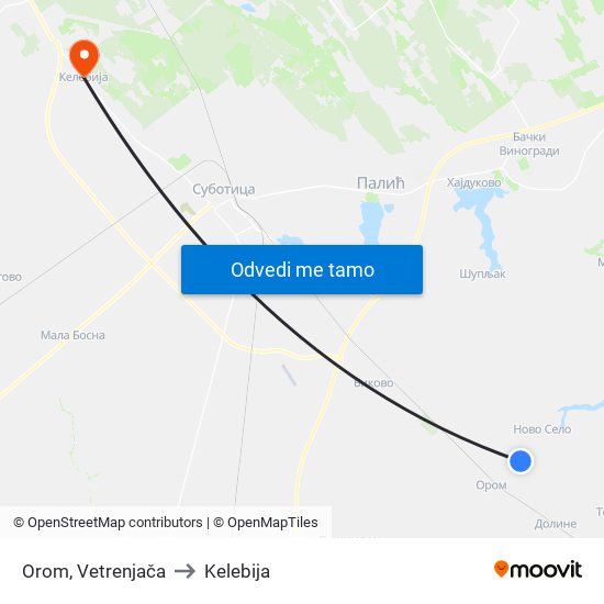 Orom, Vetrenjača to Kelebija map