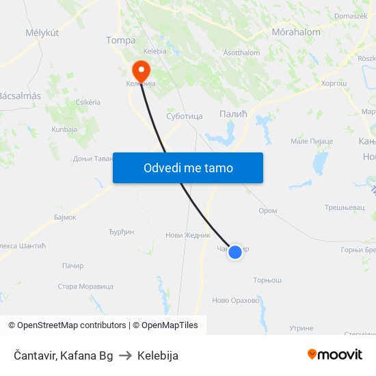 Čantavir, Kafana Bg to Kelebija map