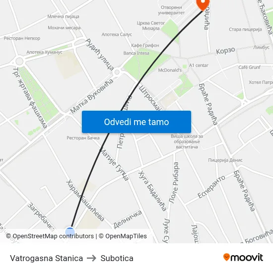 Vatrogasna Stanica to Subotica map