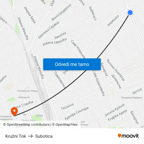 Kružni Tok to Subotica map