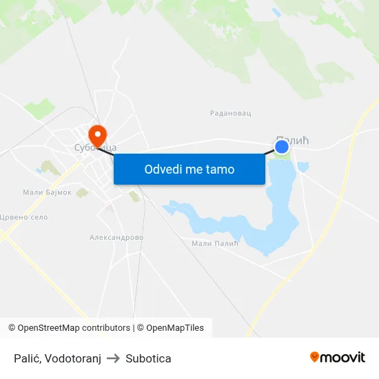 Palić, Vodotoranj to Subotica map