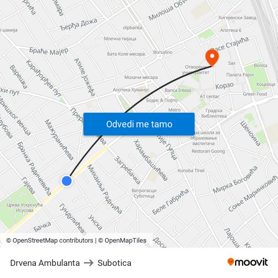 Drvena Ambulanta to Subotica map