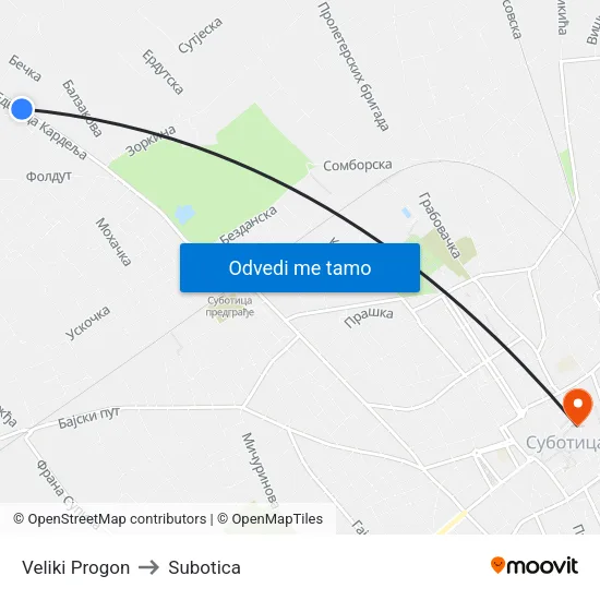 Veliki Progon to Subotica map