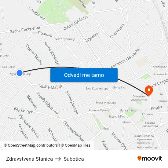 Zdravstvena Stanica to Subotica map