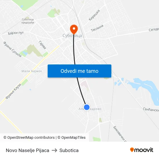 Novo Naselje Pijaca to Subotica map