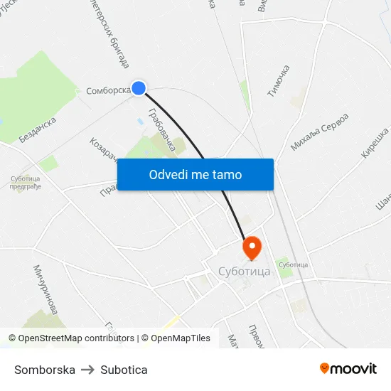 Somborska to Subotica map