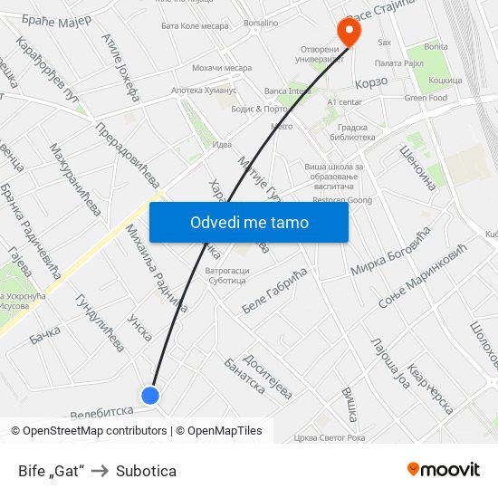 Bife „Gat“ to Subotica map