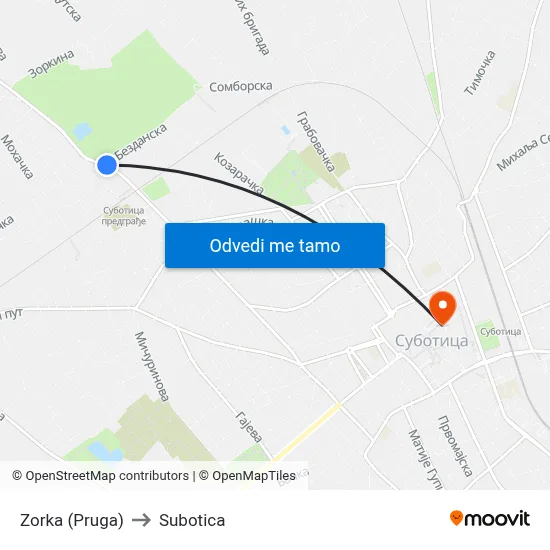 Zorka (Pruga) to Subotica map