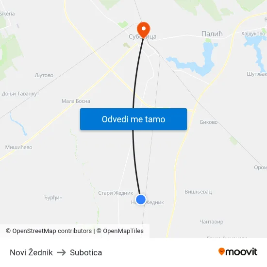 Novi Žednik to Subotica map