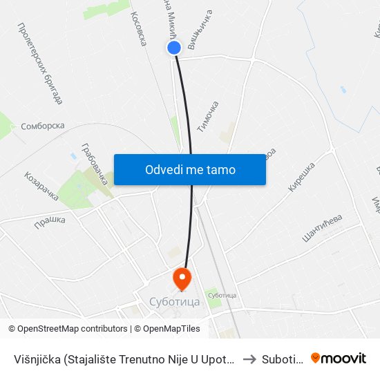 Višnjička (Stajalište Trenutno Nije U Upotrebi) to Subotica map