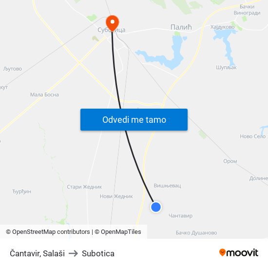 Čantavir, Salaši to Subotica map