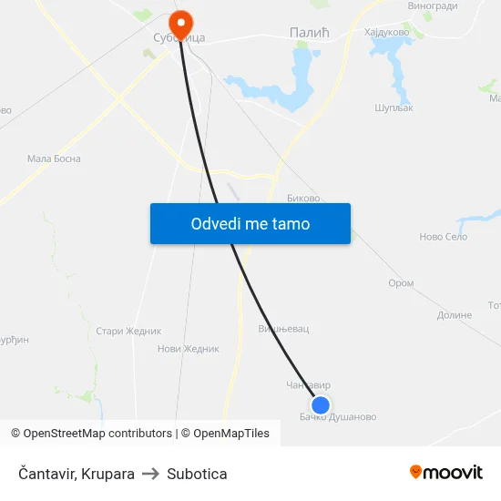 Čantavir, Krupara to Subotica map