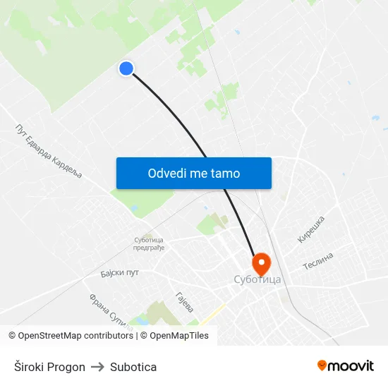 Široki Progon to Subotica map
