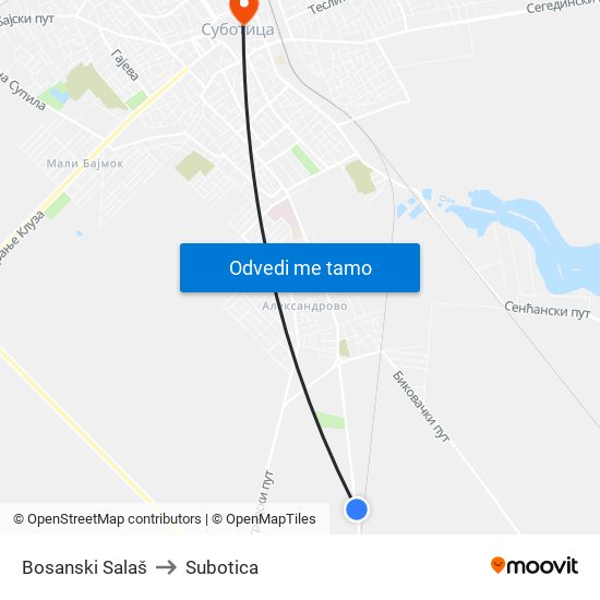 Bosanski Salaš to Subotica map