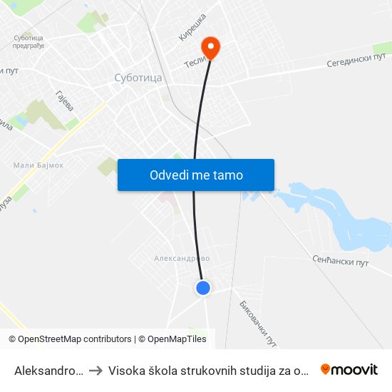 Aleksandrovo, Groblje to Visoka škola strukovnih studija za obrazovanje vaspitača i trenera map