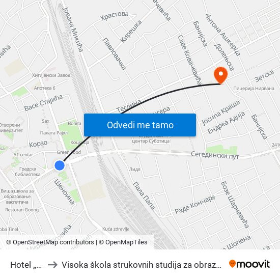 Hotel „Patria“ to Visoka škola strukovnih studija za obrazovanje vaspitača i trenera map