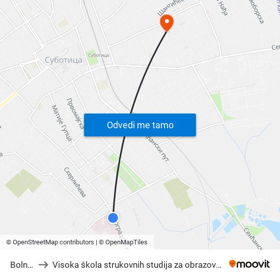 Bolnica 2 to Visoka škola strukovnih studija za obrazovanje vaspitača i trenera map