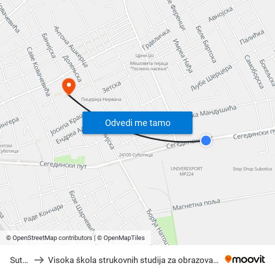 Sutrans to Visoka škola strukovnih studija za obrazovanje vaspitača i trenera map