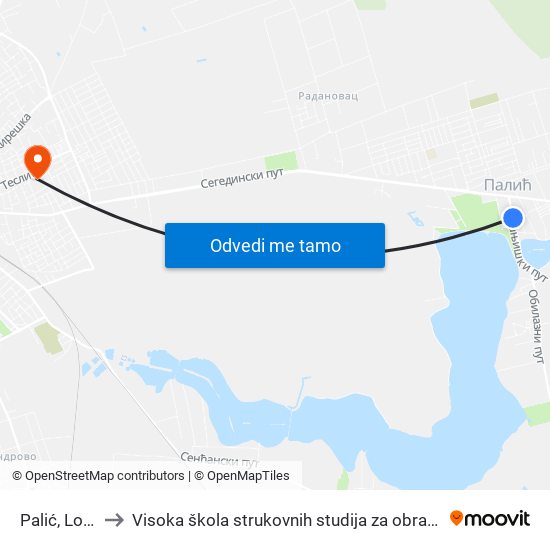 Palić, Lovranska to Visoka škola strukovnih studija za obrazovanje vaspitača i trenera map