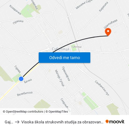 Gajeva to Visoka škola strukovnih studija za obrazovanje vaspitača i trenera map