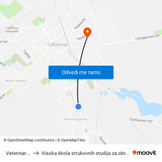 Veterinarski Zavod to Visoka škola strukovnih studija za obrazovanje vaspitača i trenera map