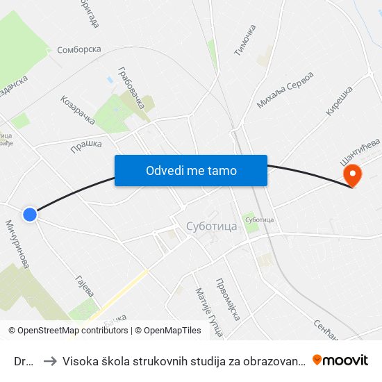 Drvara to Visoka škola strukovnih studija za obrazovanje vaspitača i trenera map