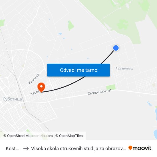 Kestenova to Visoka škola strukovnih studija za obrazovanje vaspitača i trenera map