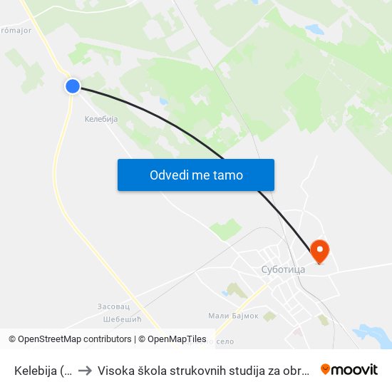 Kelebija (Granica) to Visoka škola strukovnih studija za obrazovanje vaspitača i trenera map