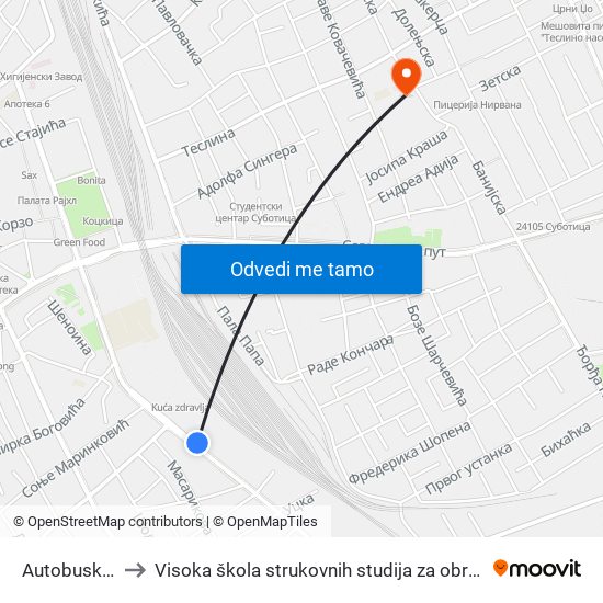 Autobuska Stanica to Visoka škola strukovnih studija za obrazovanje vaspitača i trenera map