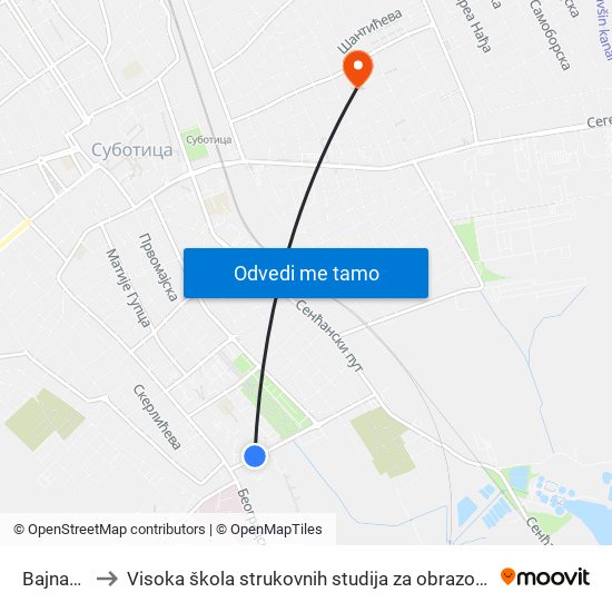 Bajnatska II to Visoka škola strukovnih studija za obrazovanje vaspitača i trenera map