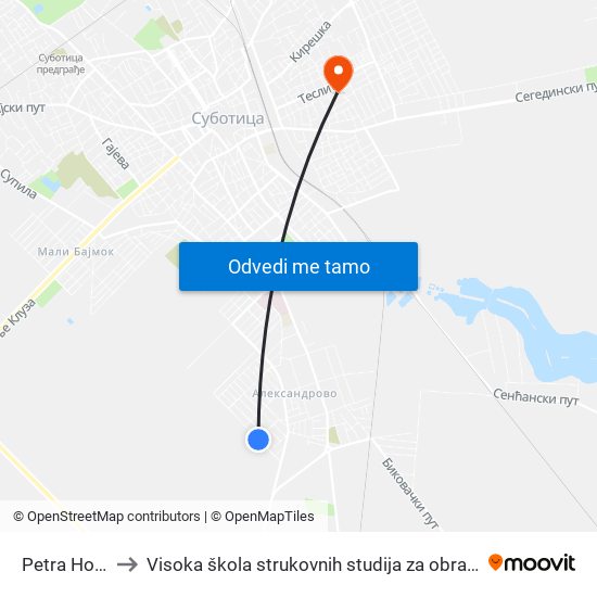 Petra Horvackog to Visoka škola strukovnih studija za obrazovanje vaspitača i trenera map