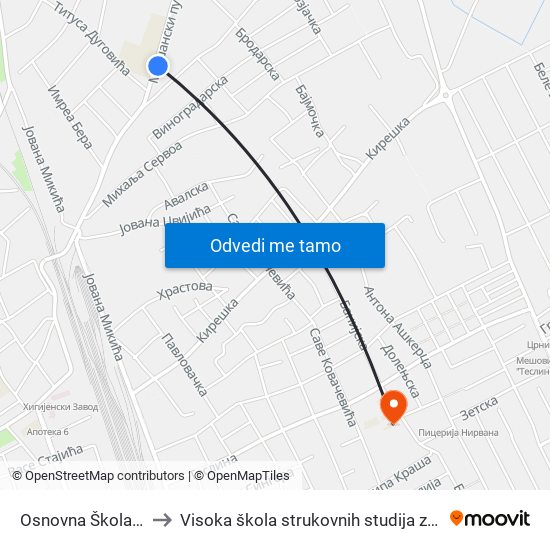 Osnovna Škola „Majšanski Put“ to Visoka škola strukovnih studija za obrazovanje vaspitača i trenera map