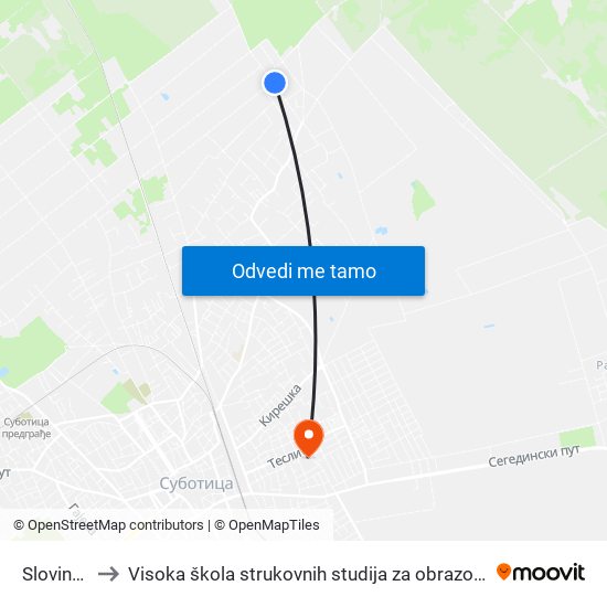 Slovinov Put to Visoka škola strukovnih studija za obrazovanje vaspitača i trenera map