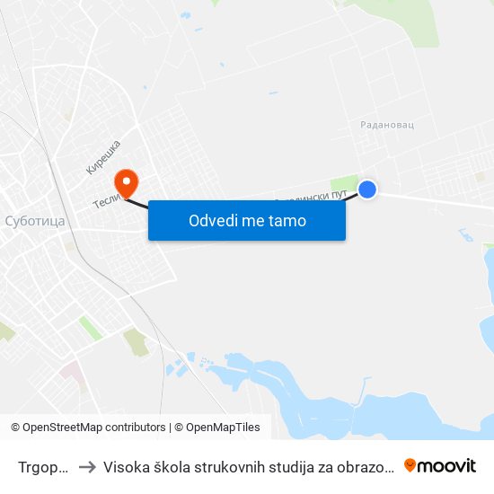 Trgopromet to Visoka škola strukovnih studija za obrazovanje vaspitača i trenera map