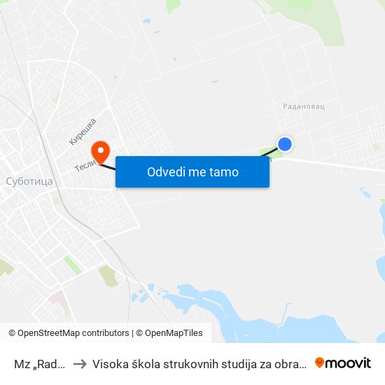 Mz „Radanovac“ to Visoka škola strukovnih studija za obrazovanje vaspitača i trenera map