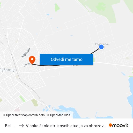 Beli Golub to Visoka škola strukovnih studija za obrazovanje vaspitača i trenera map