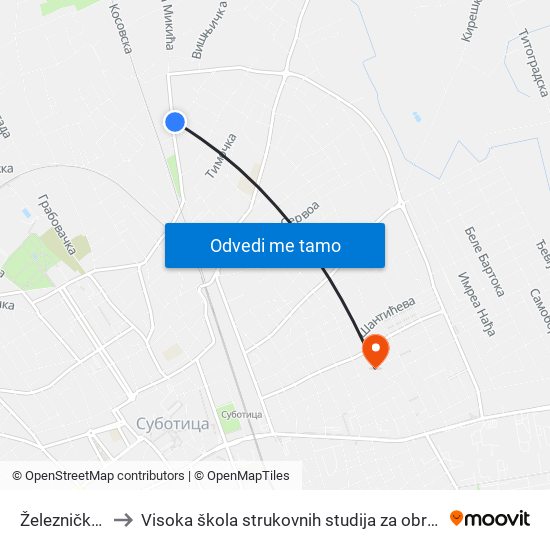 Železničko Naselje to Visoka škola strukovnih studija za obrazovanje vaspitača i trenera map