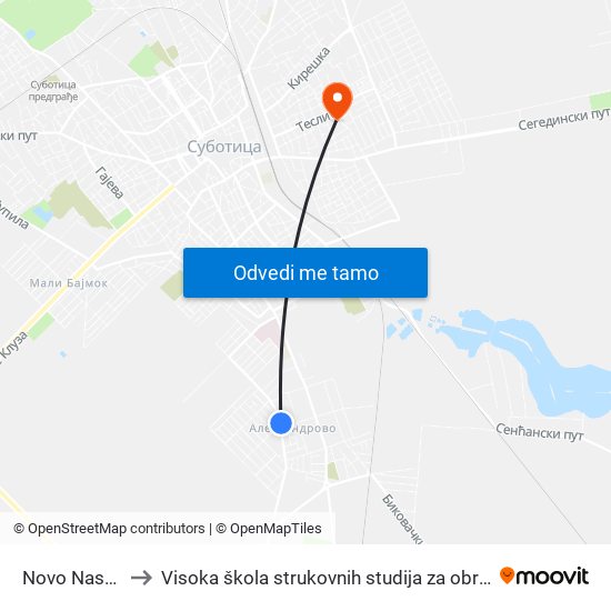 Novo Naselje Pijaca to Visoka škola strukovnih studija za obrazovanje vaspitača i trenera map