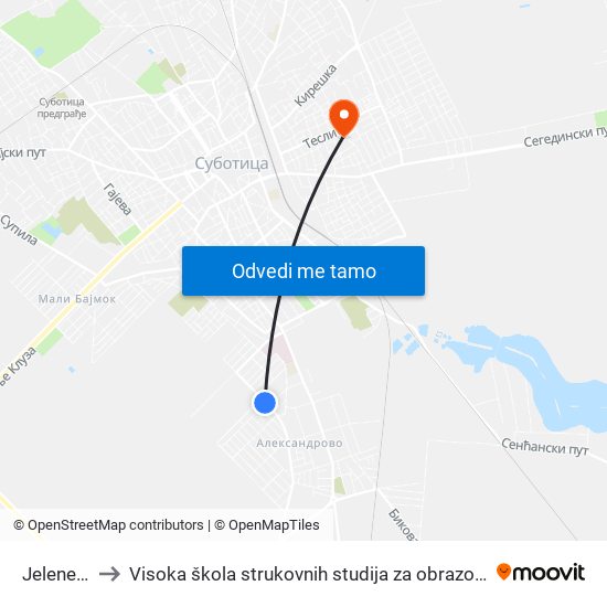 Jelene Čović to Visoka škola strukovnih studija za obrazovanje vaspitača i trenera map